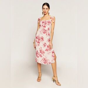 Reformation Cream & Red Floral Besse Paris Dress. Size 0